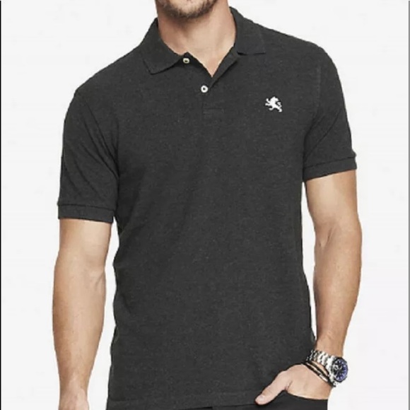 Express Shirts Express Mens Small Lion Polo Charcoal Grey With